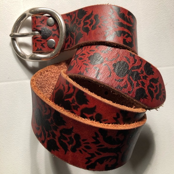 Lucky Brand Accessories - Vintage Lucky Brand BURUR318 Abstract Leather Belt Solid Brass Buckle